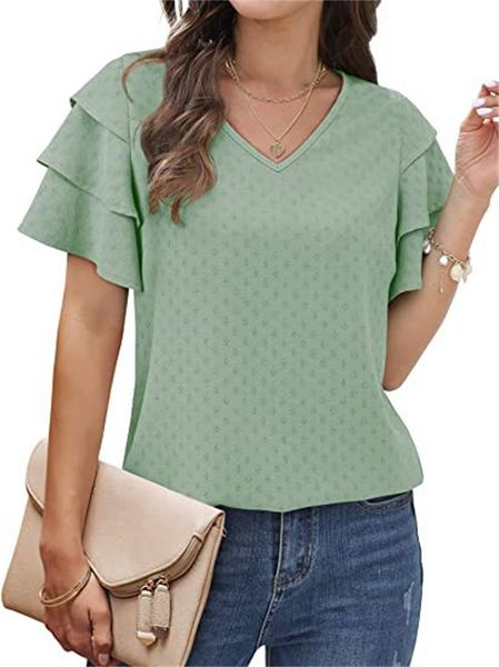 womens tshirt fashion multilayer ruffle sleeve comfortable casual loose female summer solid color v neck tees 230724, White
womens tshirt fashion multilayer ruffle sleeve comfortable casual loose female summer solid color v neck tees 230724, White