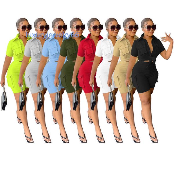 women's tracksuits designer bulk wholesale turn-down collar shirt and shorts two piece set solid pocket slim shorts suit office streetw, Gray
women's tracksuits designer bulk wholesale turn-down collar shirt and shorts two piece set solid pocket slim shorts suit office streetw, Gray