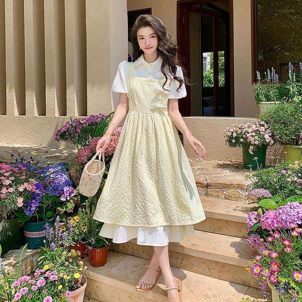 high grade summer sweet fake two piece dress for women french short cute gentle long, Black;gray
high grade summer sweet fake two piece dress for women french short cute gentle long, Black;gray