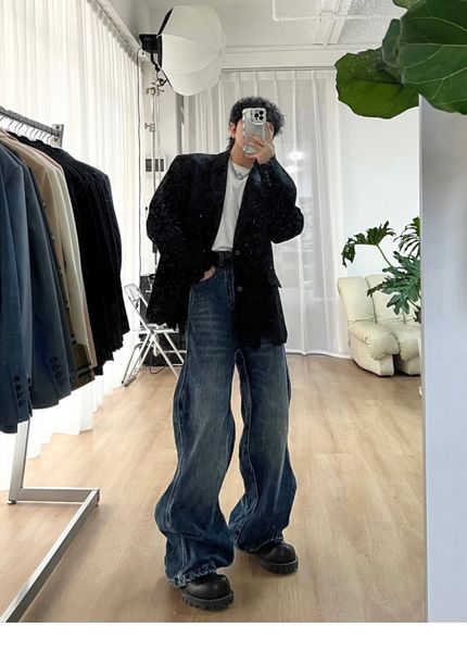original bale washed twisted wave line loose leg mid waist jeans denim pants fashion loose men hiphop streetwear causal jeans, Blue
original bale washed twisted wave line loose leg mid waist jeans denim pants fashion loose men hiphop streetwear causal jeans, Blue