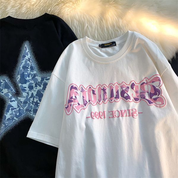men's tshirts american retro tshirt summer fivepointed star loose shortsleeved men and women niche design couple halfsleeve y2k 230724, White;black
men's tshirts american retro tshirt summer fivepointed star loose shortsleeved men and women niche design couple halfsleeve y2k 230724, White;black