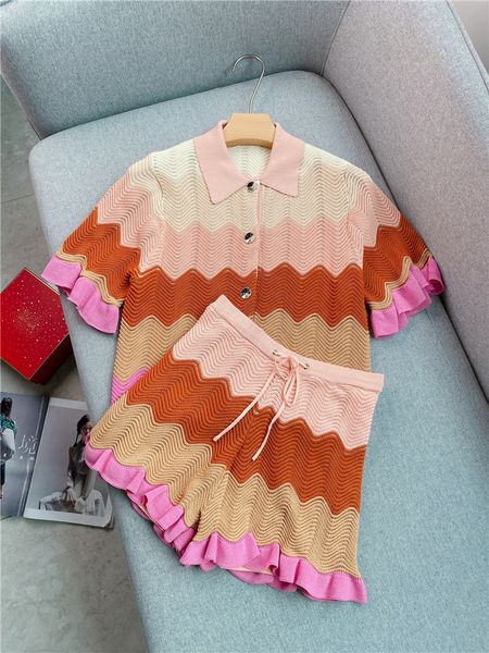 womens two piece pants polo collar loose knit shorts set summer wave stripe gradient shortsleeved knitted cardigan 230724, White
womens two piece pants polo collar loose knit shorts set summer wave stripe gradient shortsleeved knitted cardigan 230724, White