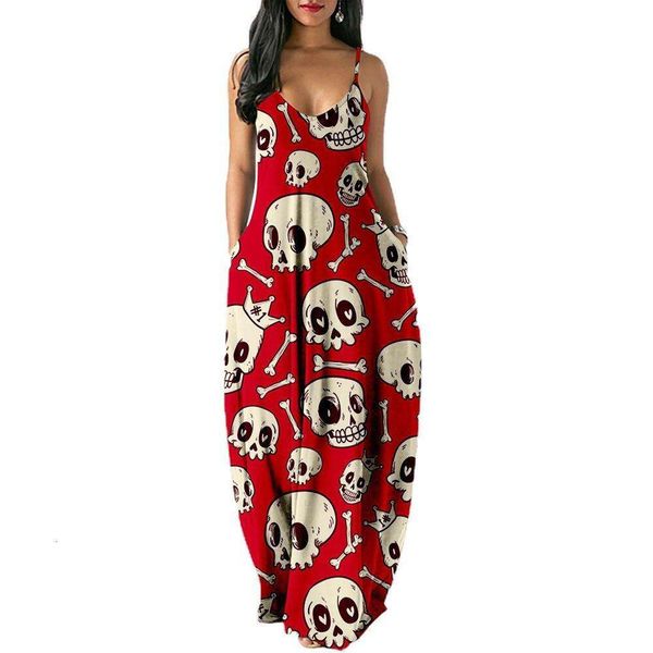 womens long beach dress skull print casual loose suspenders summer, Black;gray
womens long beach dress skull print casual loose suspenders summer, Black;gray