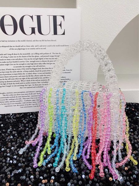colorful tassel heavy industry beaded bag transparent acrylic beads fashion flip cover handheld women's bag 230725
colorful tassel heavy industry beaded bag transparent acrylic beads fashion flip cover handheld women's bag 230725