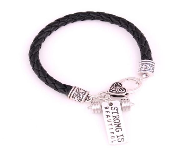 apricot fu white black leather braided crossfit weight lifting fitness dumbell charm bracelet quotstrong is beautifulquot6386245, Golden;silver
apricot fu white black leather braided crossfit weight lifting fitness dumbell charm bracelet quotstrong is beautifulquot6386245, Golden;silver