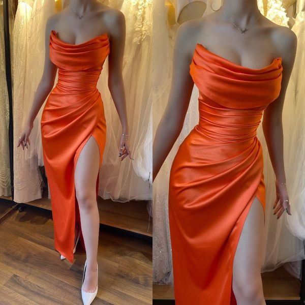 elegant orange prom dresses strapless sheath evening dress pleats backless split formal long special occasion party dress, Black
elegant orange prom dresses strapless sheath evening dress pleats backless split formal long special occasion party dress, Black
