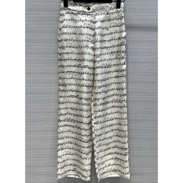 7.25 fashion music note print silk women's straight pants, Black;white