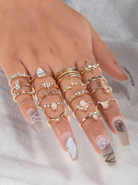 women's accessories 17pcs/set glamorous titanium alloy rhinestone decor ring for women for daily decoration, Silver
women's accessories 17pcs/set glamorous titanium alloy rhinestone decor ring for women for daily decoration, Silver
