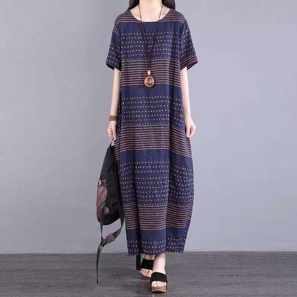retro striped printed loose long short sleeved summer dress for middle aged mother round neck women, Black;gray
retro striped printed loose long short sleeved summer dress for middle aged mother round neck women, Black;gray