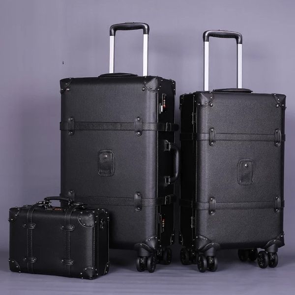 letrend retro p leather rolling luggage set spinner high capacity trolley high grade luxury suitcase wheels cabin travel bag trolley bags, l