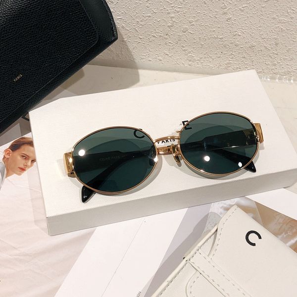 

Womens Triomphe Oval Metal Mirror Legs Green Lens Sunglasses Retro Small Round Frame Sexy Little Women with Original Box