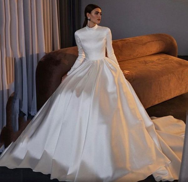 a-line satin boho wedding dress 2024 high neck bridal dresses long sleeve muslim saudi arabia wedding party gowns simple vestido de noiva, White
a-line satin boho wedding dress 2024 high neck bridal dresses long sleeve muslim saudi arabia wedding party gowns simple vestido de noiva, White