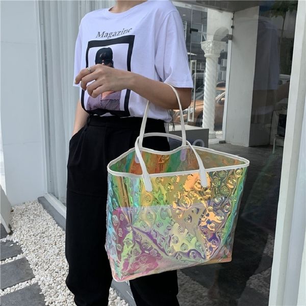 fashion rainbow transparent women's tote bag colorful large summer portable laser shopping handbag big female beach travel bag 230724
fashion rainbow transparent women's tote bag colorful large summer portable laser shopping handbag big female beach travel bag 230724