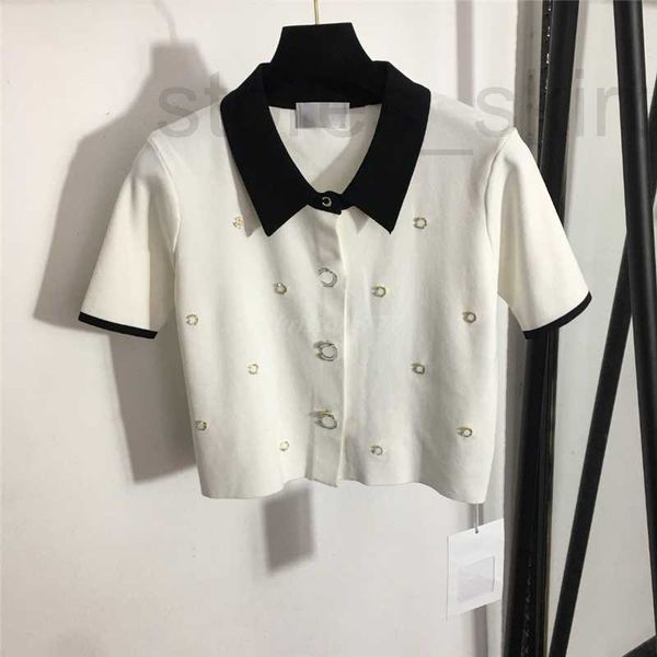 women's t-shirt designer tee knits with crystal letter buttons girls milan runway crop shirt high end lapel neck short sleeve stretch, White
women's t-shirt designer tee knits with crystal letter buttons girls milan runway crop shirt high end lapel neck short sleeve stretch, White