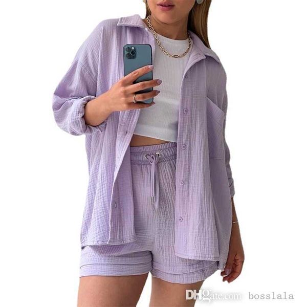 classic women cotton tracksuits designer two piece pants sets ladies wrinkle collar long sleeve shirt high waist drawstring shorts suit, Gray
classic women cotton tracksuits designer two piece pants sets ladies wrinkle collar long sleeve shirt high waist drawstring shorts suit, Gray