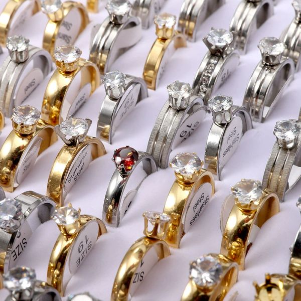 20 pcs shiny white stone wedding couple ring gold silver mix and match stainless steel lover womens engagement jewelry wholesale, Golden;silver
20 pcs shiny white stone wedding couple ring gold silver mix and match stainless steel lover womens engagement jewelry wholesale, Golden;silver