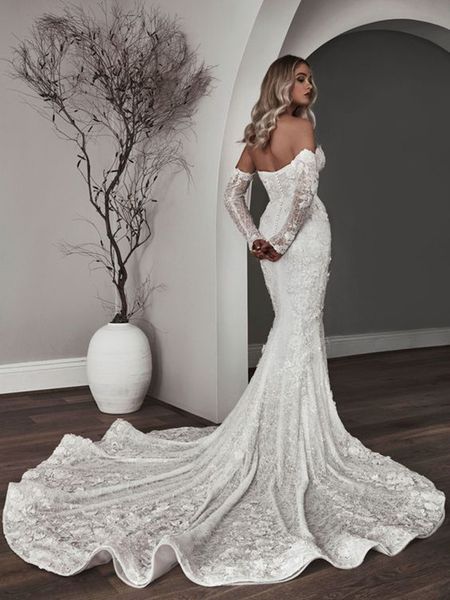 3d floral lace mermaid wedding dresses with sparkly beaded sequins sweetheart remove long sleeve fishtail bridal gowns, White
3d floral lace mermaid wedding dresses with sparkly beaded sequins sweetheart remove long sleeve fishtail bridal gowns, White