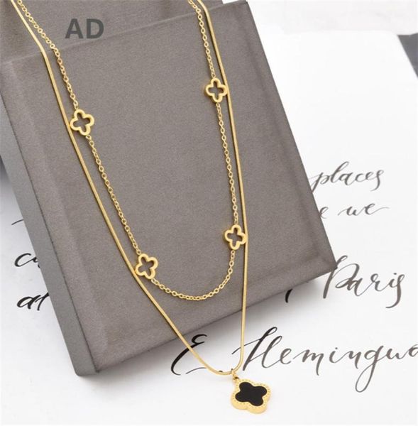 fashion double layered clover pendant necklace stainless steel jewelry for women gift2590978, Silver
fashion double layered clover pendant necklace stainless steel jewelry for women gift2590978, Silver