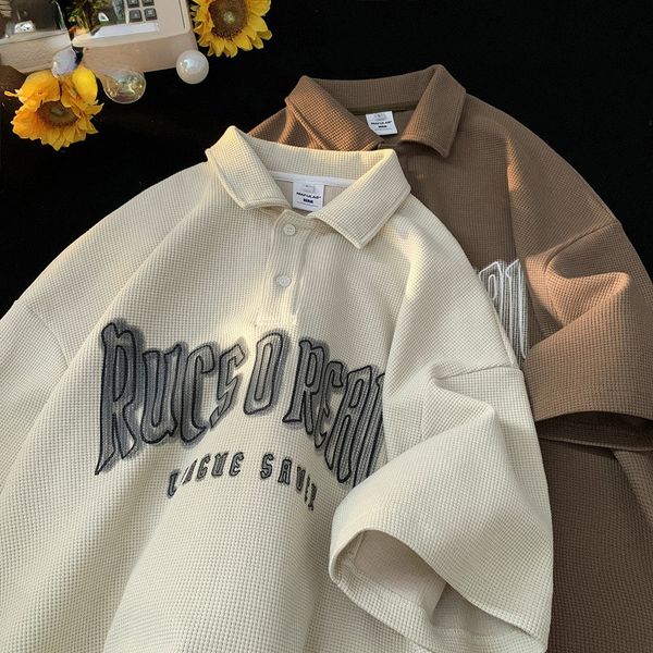 men's tshirts trendy waffle printed graphic tshirt american retro men and women loose fitting polo couple casual short sleeved y2k 2307, White;black
men's tshirts trendy waffle printed graphic tshirt american retro men and women loose fitting polo couple casual short sleeved y2k 2307, White;black