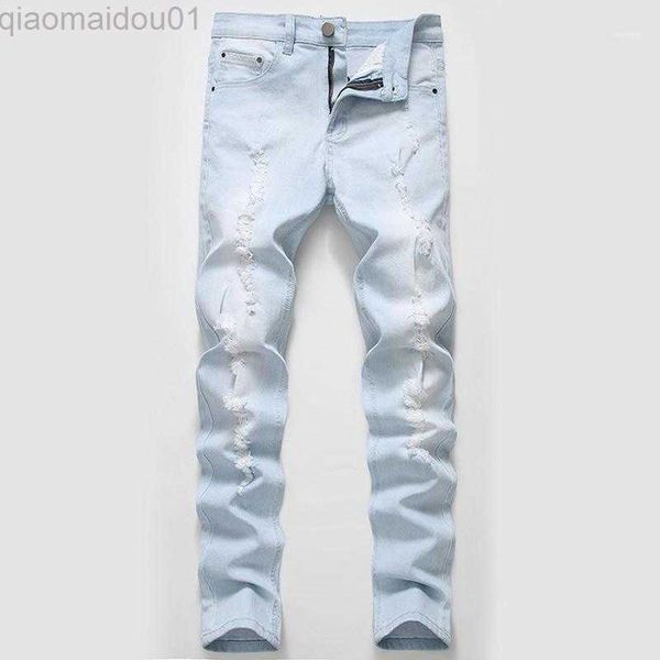 men's jeans men's jeans fashion streetwear mens male directly canister elastic force pants light blue holes hip hop jean1 l230725
men's jeans men's jeans fashion streetwear mens male directly canister elastic force pants light blue holes hip hop jean1 l230725