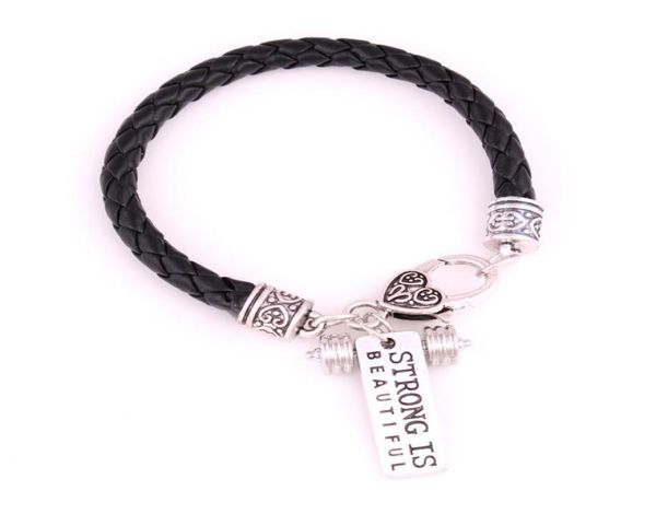 apricot fu white black leather braided crossfit weight lifting fitness dumbell charm bracelet quotstrong is beautifulquot4646872, Golden;silver
apricot fu white black leather braided crossfit weight lifting fitness dumbell charm bracelet quotstrong is beautifulquot4646872, Golden;silver