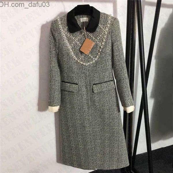 women's wool blends pearl woolen coats blends for women winter long sleeve wool dress coat high grade luxury ladies outerwear z230725, Black
women's wool blends pearl woolen coats blends for women winter long sleeve wool dress coat high grade luxury ladies outerwear z230725, Black