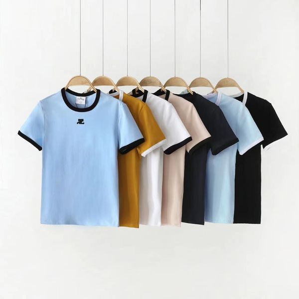 women designer t shirt summer short sleeve tshirt contrast color embroidery logo casual tee, White
women designer t shirt summer short sleeve tshirt contrast color embroidery logo casual tee, White