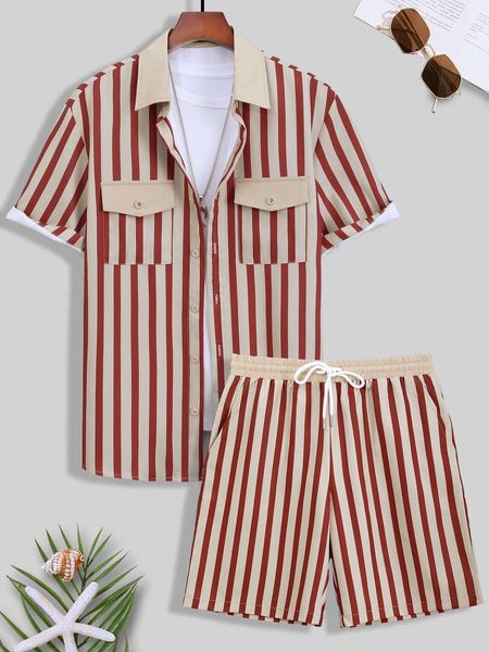 mens tracksuits men twopiece summer outfit striped flap pocket shirt and drawstring shorts 230724, Gray
mens tracksuits men twopiece summer outfit striped flap pocket shirt and drawstring shorts 230724, Gray