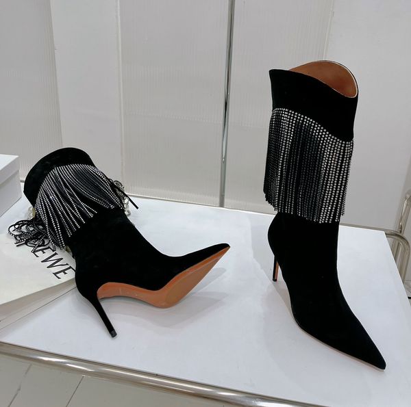rhinestone stiletto knee-high boots temperament rhinestone tassel boots pointed boots women's luxury designer shoes factory shoes with, Black
rhinestone stiletto knee-high boots temperament rhinestone tassel boots pointed boots women's luxury designer shoes factory shoes with, Black