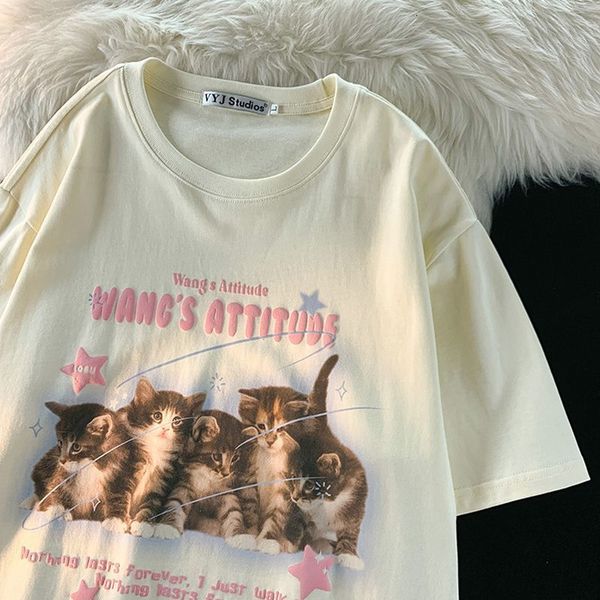 men's casual shirts american cute kitten printed graphic tshirt for men and women loose fitting trend couple casual retro short sleeved, White;black
men's casual shirts american cute kitten printed graphic tshirt for men and women loose fitting trend couple casual retro short sleeved, White;black