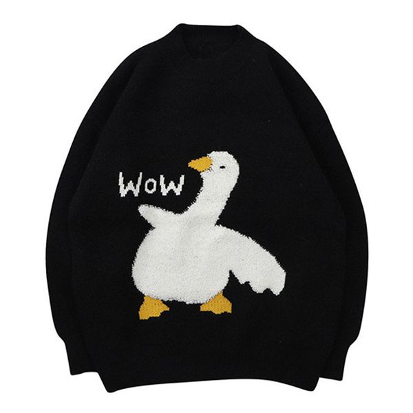 men's sweaters oversize knitted duck sweater wow men harajuku winter cartoon goose pattern pullover male hip hop streetwear loose pull, White;black
men's sweaters oversize knitted duck sweater wow men harajuku winter cartoon goose pattern pullover male hip hop streetwear loose pull, White;black