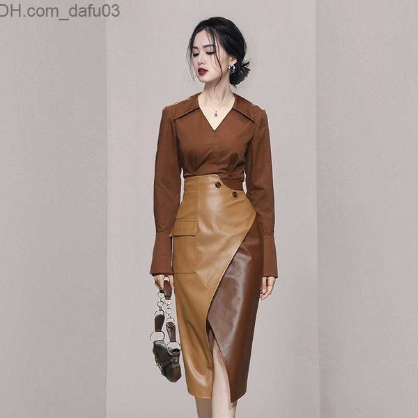 two piece dress two piece dress autumn winter set women v neck shirts pu leather pencil skirts office lady runway tracksuit outfist d232 22, White
two piece dress two piece dress autumn winter set women v neck shirts pu leather pencil skirts office lady runway tracksuit outfist d232 22, White