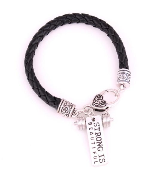 apricot fu white black leather braided crossfit weight lifting fitness dumbell charm bracelet quotstrong is beautifulquot5849666, Golden;silver
apricot fu white black leather braided crossfit weight lifting fitness dumbell charm bracelet quotstrong is beautifulquot5849666, Golden;silver