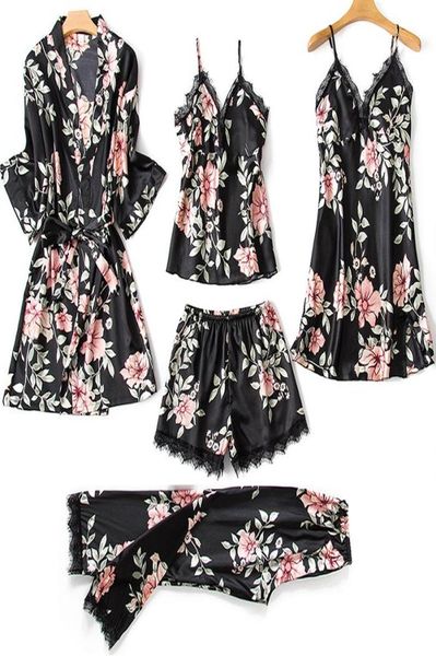 new 2020 pajamas set stain women silk dressing gown pajamas summer robe sleepwear 5 piece7779951, Black;red
new 2020 pajamas set stain women silk dressing gown pajamas summer robe sleepwear 5 piece7779951, Black;red