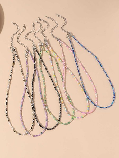 women's accessories 7pcs color block beaded necklace, Silver
women's accessories 7pcs color block beaded necklace, Silver