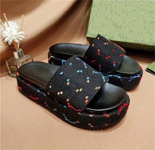 2023 designer slippers colorful womens platform fashion sandals mid heel high 55mm canvas high heel beach sandals, Black
2023 designer slippers colorful womens platform fashion sandals mid heel high 55mm canvas high heel beach sandals, Black