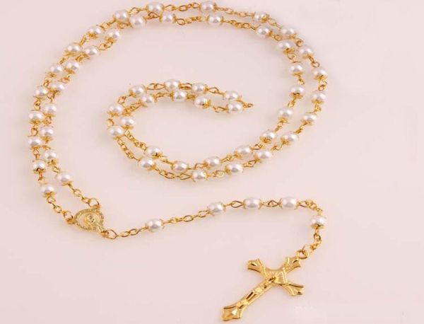 white pearl necklace gold rosary bead chain religious jesus cross necklace for women 6mm promotion new 4531984, Silver
white pearl necklace gold rosary bead chain religious jesus cross necklace for women 6mm promotion new 4531984, Silver