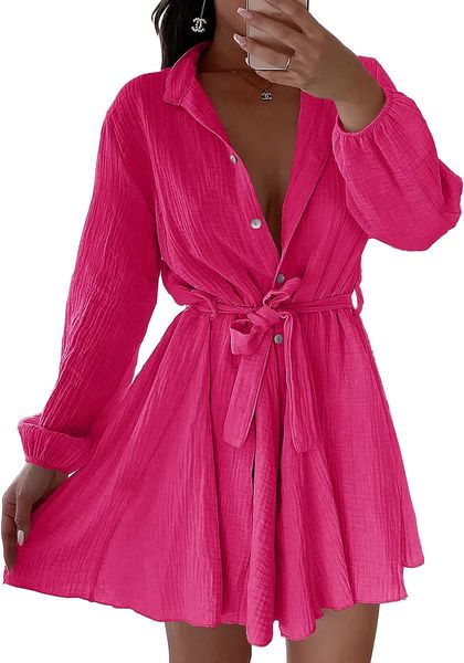 womens long sleeve button down shirt dress casual loose v neck flowy swing belted mini dresses, Black;gray
womens long sleeve button down shirt dress casual loose v neck flowy swing belted mini dresses, Black;gray