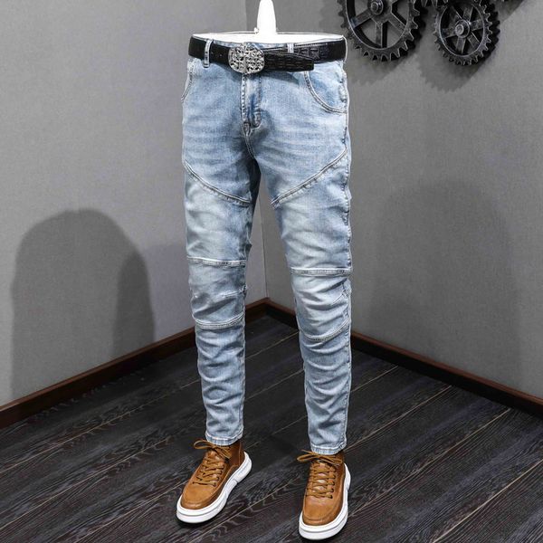 men's jeans street fashion men retro light blue slim fit stretch ripped spliced designer hip hop denim biker pants hombre 230724
men's jeans street fashion men retro light blue slim fit stretch ripped spliced designer hip hop denim biker pants hombre 230724