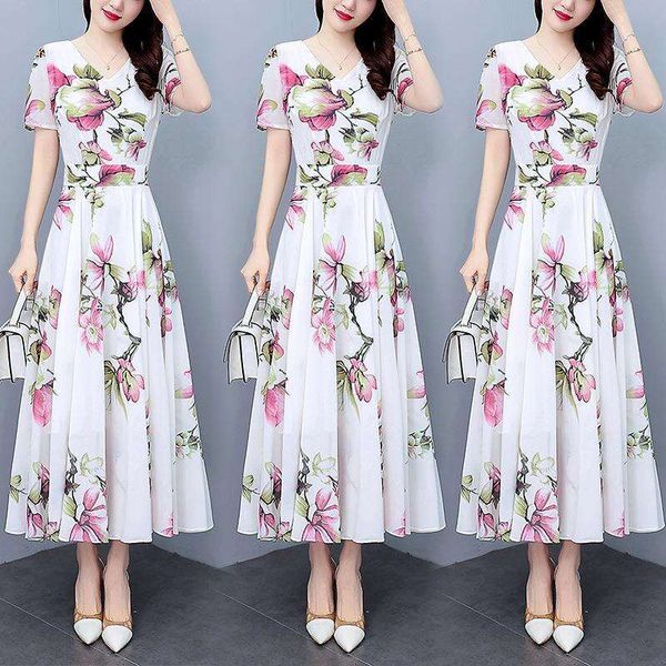 l size dress for women summer chiffon floral slim waist belly covering, Black;gray
l size dress for women summer chiffon floral slim waist belly covering, Black;gray