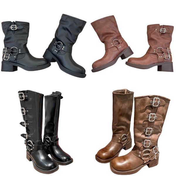 boots leather ankle boots luxury women's half boots metal buckle knee boots letter brand designer shoes round toe knight boots autumn w, Black
boots leather ankle boots luxury women's half boots metal buckle knee boots letter brand designer shoes round toe knight boots autumn w, Black