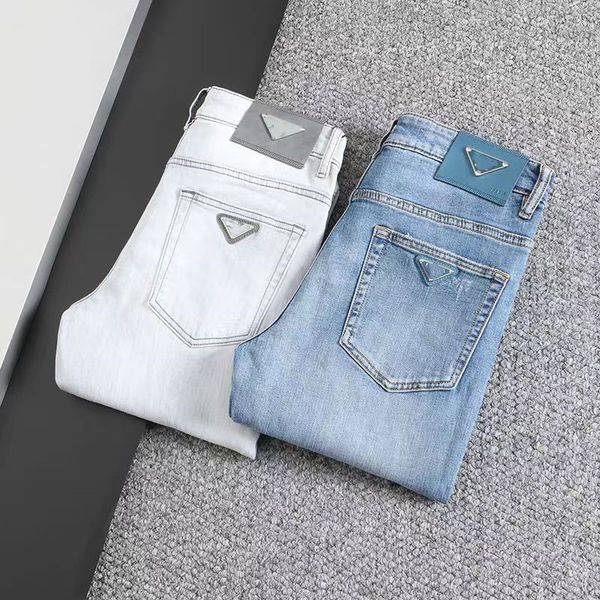designer luxury men's jeans light triangular line patch wash print motorcycle retro color stretch casual pants, Blue
designer luxury men's jeans light triangular line patch wash print motorcycle retro color stretch casual pants, Blue