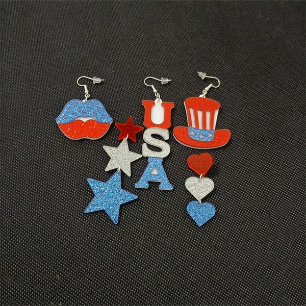 usa independence day drop earrings for women glitter acrylic star heart lips hat festival party jewelry accessories, Silver
usa independence day drop earrings for women glitter acrylic star heart lips hat festival party jewelry accessories, Silver