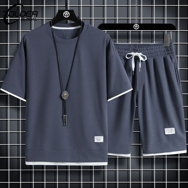 men's tracksuits waffle pattern summer men 2 piece t-shirt shorts set tracksuit fashion men clothing harajuku style streetwear loose sp, Gray
men's tracksuits waffle pattern summer men 2 piece t-shirt shorts set tracksuit fashion men clothing harajuku style streetwear loose sp, Gray