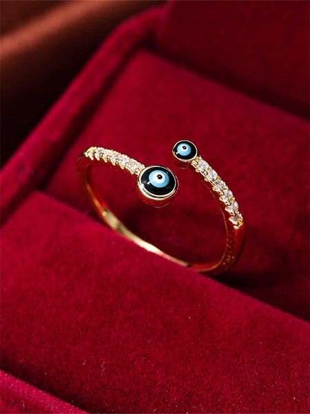 

women's accessories 1pc evil eye detail cubic zirconia decor cuff ring copper jewelry, Silver