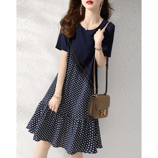 summer korean style artistic retro stitching polka dot short sleeved dress for women elegant mid length a line, Black;gray
summer korean style artistic retro stitching polka dot short sleeved dress for women elegant mid length a line, Black;gray