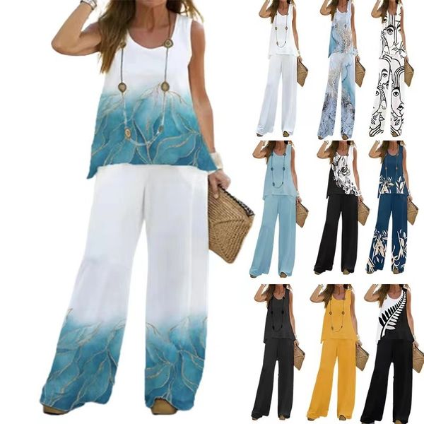 womens two piece pants women summer vest tank sleeveless tees wide leg full long pant big large t shirts suit loose casual suits sets 23072, White 
womens two piece pants women summer vest tank sleeveless tees wide leg full long pant big large t shirts suit loose casual suits sets 23072, White