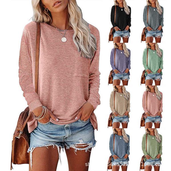 straight women's 2023 autumn/winter round neck pocket split long sleeve casual t-shirt, Black;gray
straight women's 2023 autumn/winter round neck pocket split long sleeve casual t-shirt, Black;gray