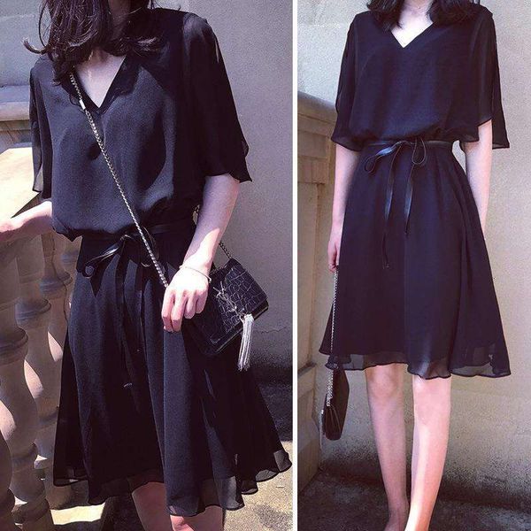 l size womens clothing summer chiffon short sleeved dress mid long slim v neck tibetan for women, Black;gray
l size womens clothing summer chiffon short sleeved dress mid long slim v neck tibetan for women, Black;gray