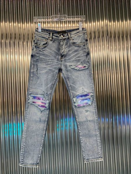spring/summer thin, worn out, washed, broken jeans, men's fashion brand slim fit, small feet, youth light color casual long pants, Blue
spring/summer thin, worn out, washed, broken jeans, men's fashion brand slim fit, small feet, youth light color casual long pants, Blue